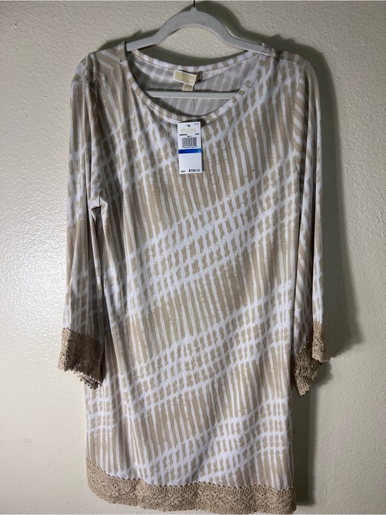 Michael Kors Dresses & Skirts - Michael Kors Beige and White Patterned Crochet-Trim Mini Dress size XL